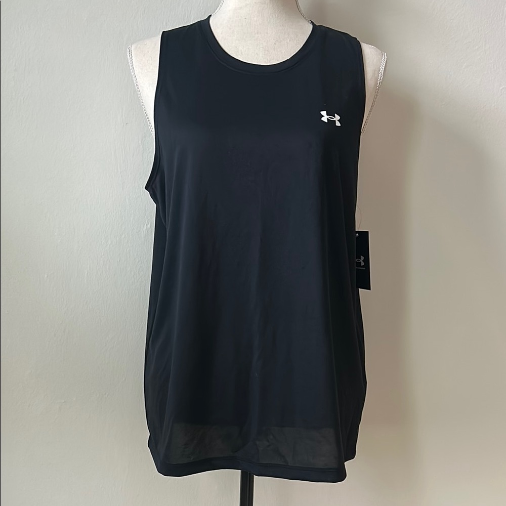 Under Armour, women’s medium tech tank, black solid, loose sleeveless T-shirt